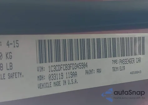 2015 Dodge Dart Limited z USA, uszkodzony, nr VIN 1C3CDFCB3FD345904